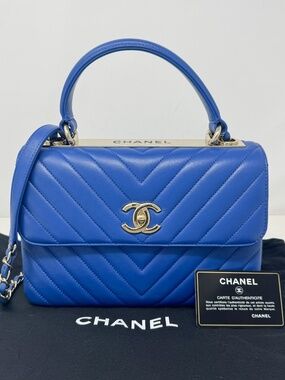 Chanel Chevron Small Trendy CC Dual Handle Flap Bag Blue
